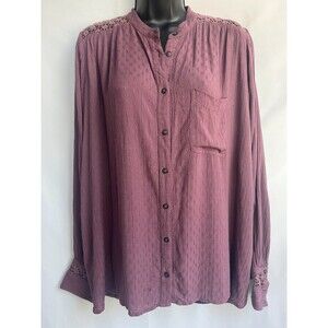 Free People Mauve Pink Crochet Button Down Blouse Size S Essential Closet Staple